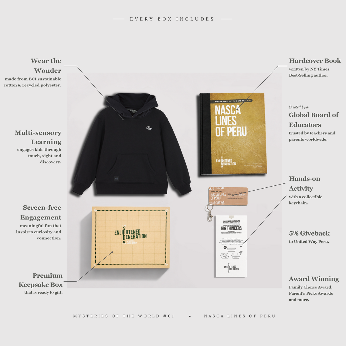 Nasca Embroidered Pelican Hoodie Gift Box with Book & Activities