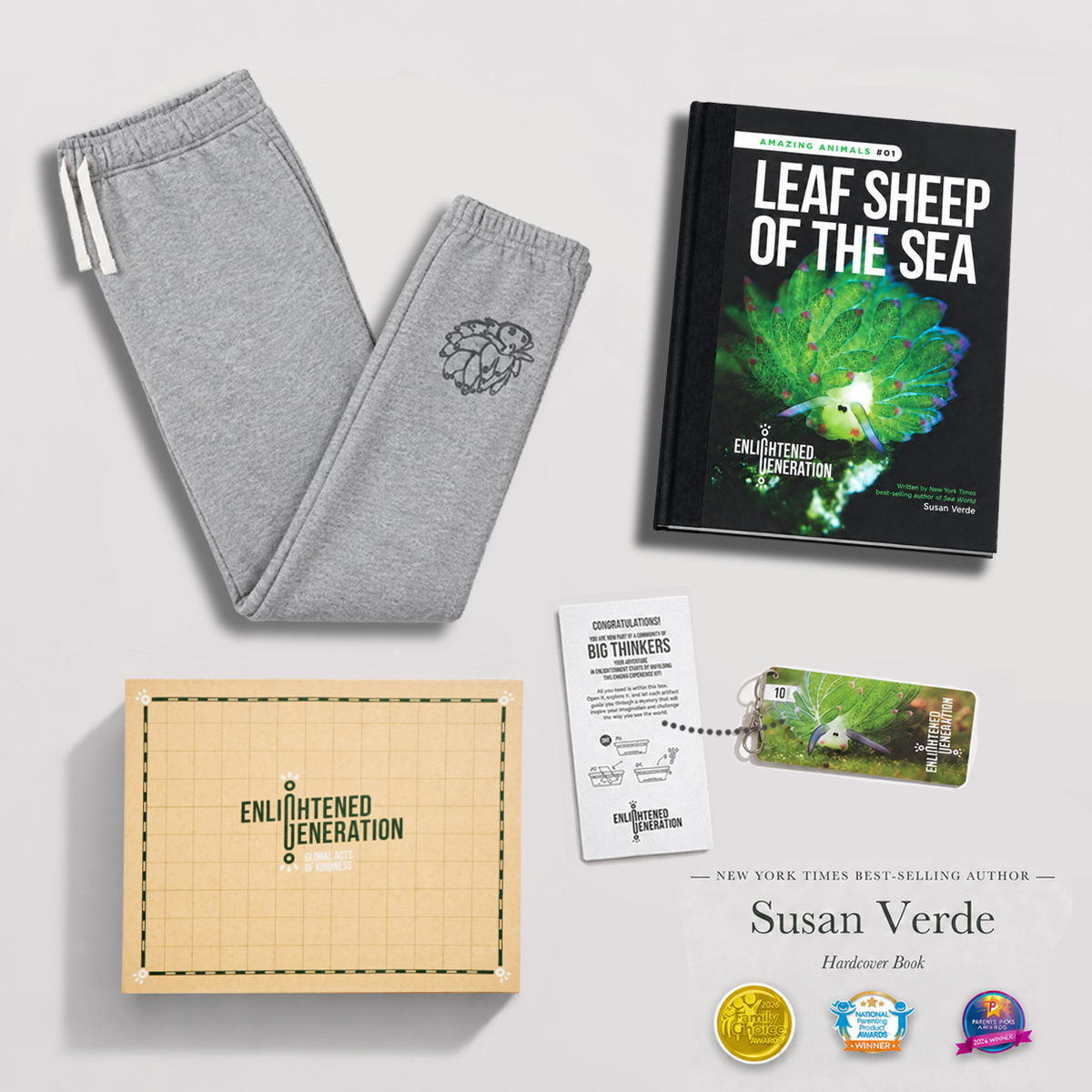 Leaf Sheep Curious Creature Gift Box with Kids Sweatpants, Book, and Activities