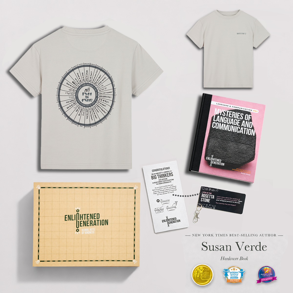 Multilingual Curious Question Gift Box with Kids Tee, Book, and Activities