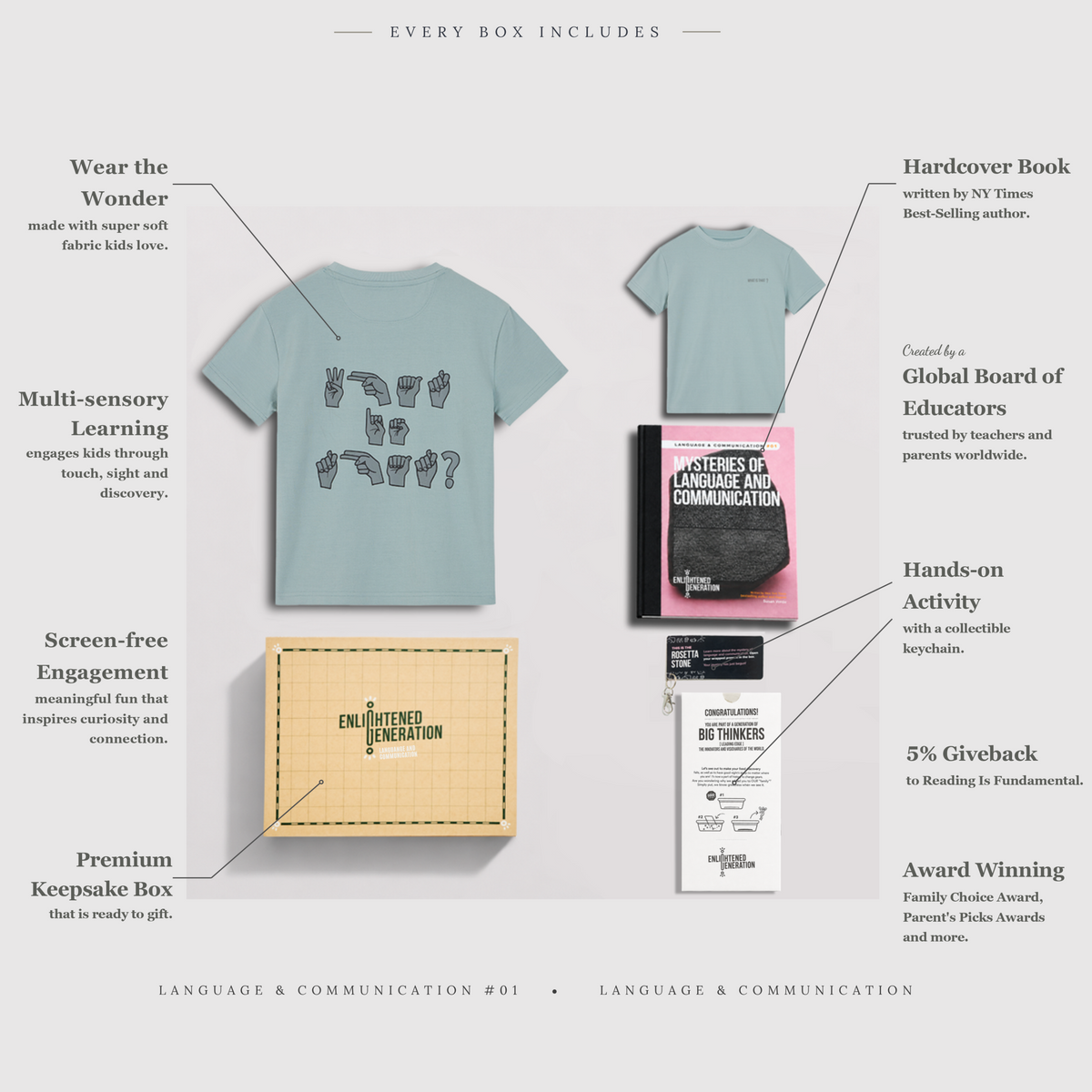 Sign Language Talking Hands Gift Box with Kids Tee, Book, and Activities