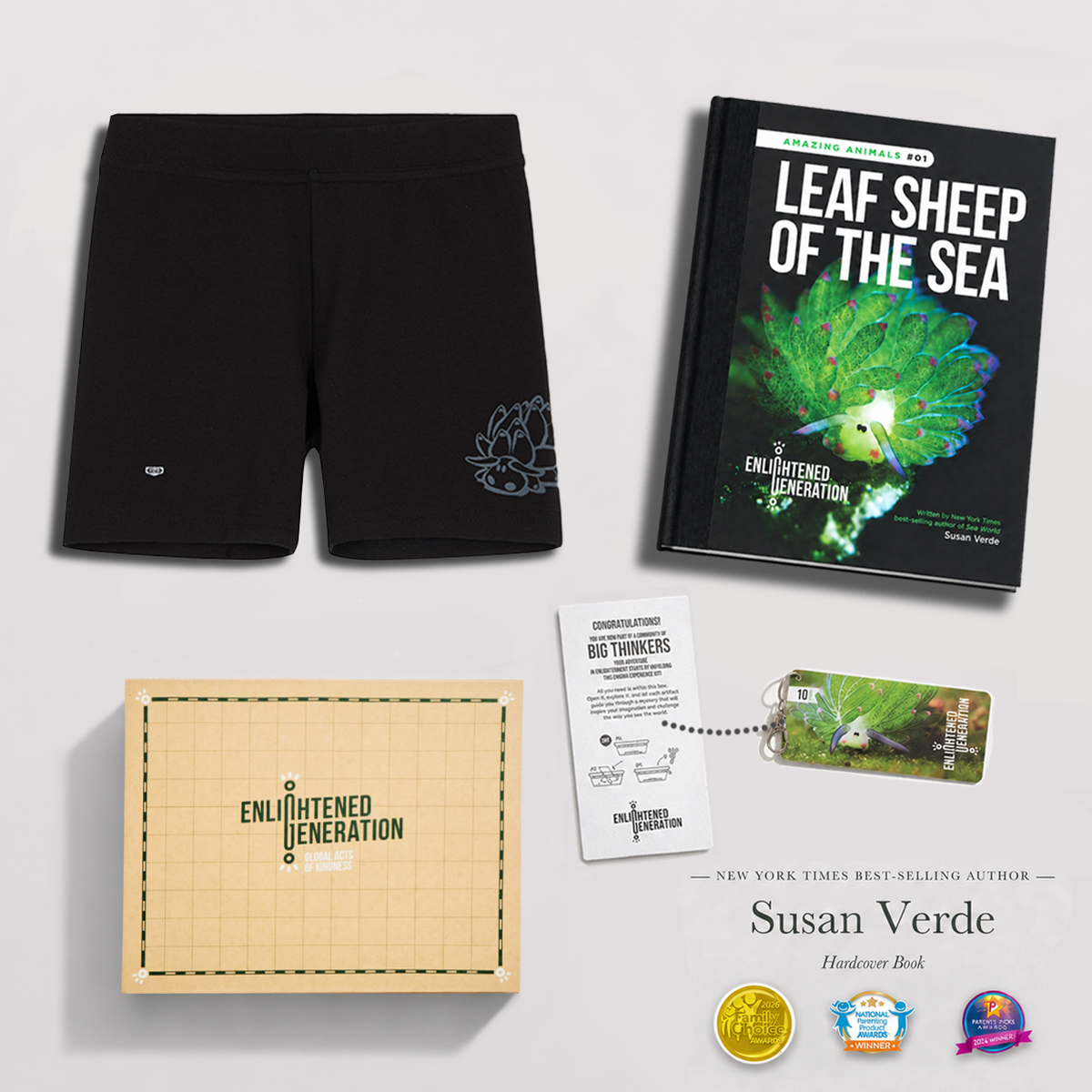 Leaf Sheep Play-All-Day Gift Box with Kids Biker Shorts, Book, and Activities