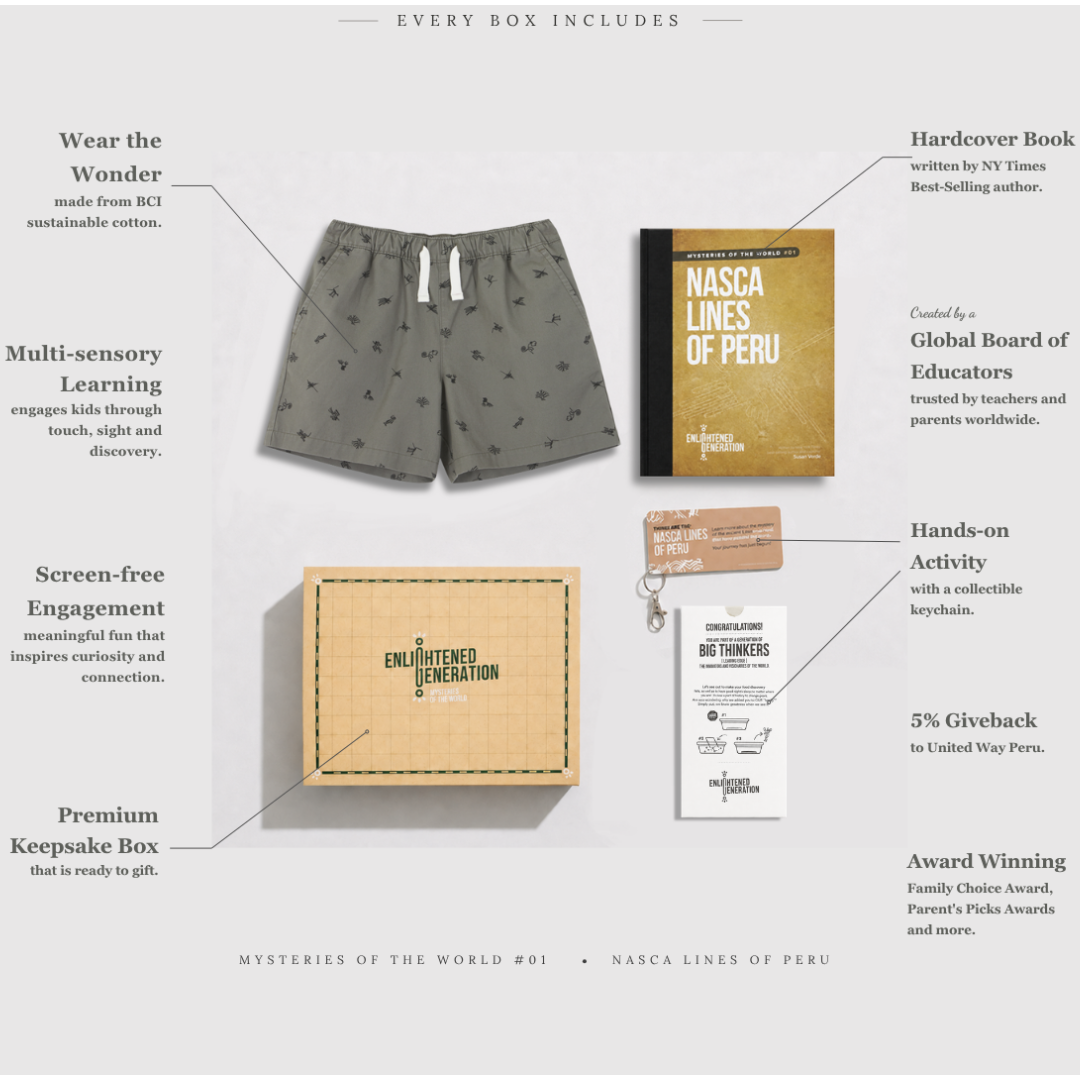 Nasca Desert Mystery Gift Box with Print Kids Shorts, Book, and Activities