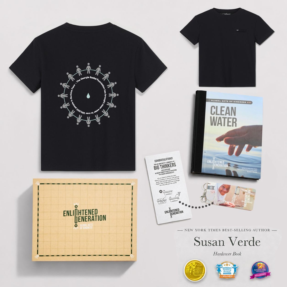 Water Gift Box with Black Secret Message Pocket Kids Tee, Book, and Activities