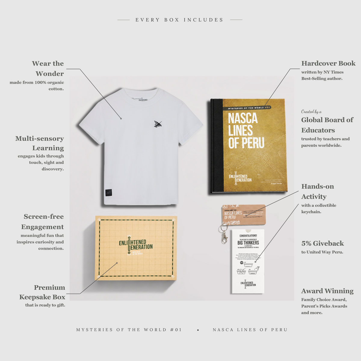 Nasca Embroidered Condor Tee Gift Box with Book & Activities