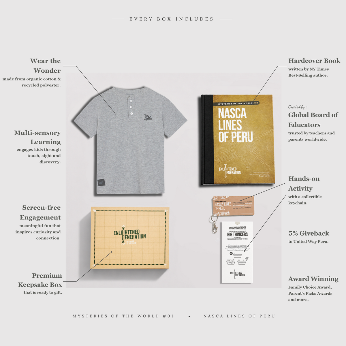 Nasca Embroidered Condor Henley Gift Box with Book & Activities