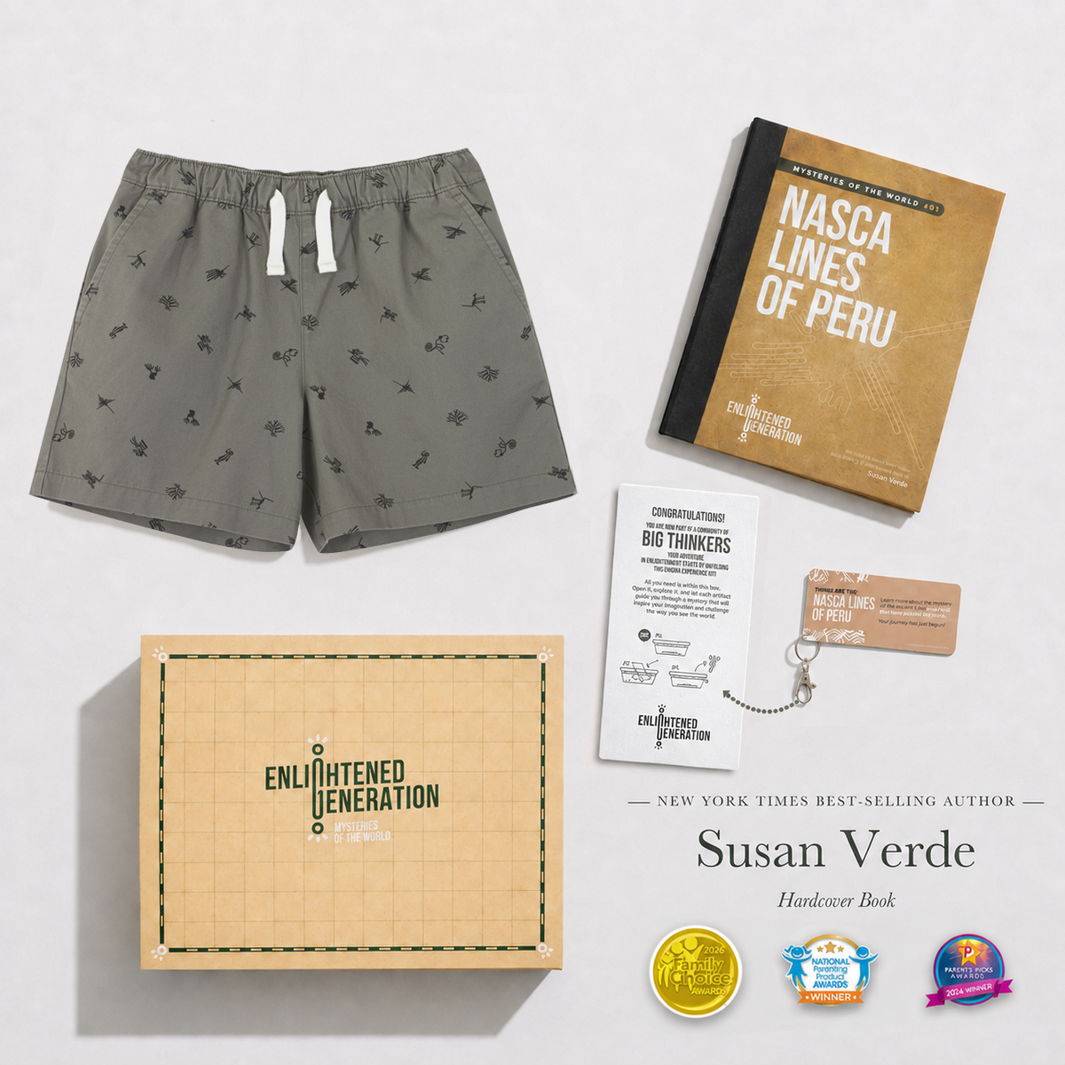 Nasca Desert Mystery Gift Box with Print Kids Shorts, Book, and Activities