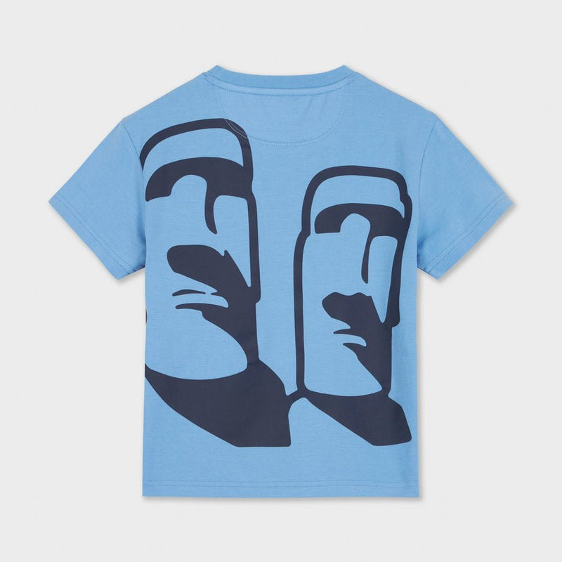 The Moai Blue Back Print Kids Tee, laid flat