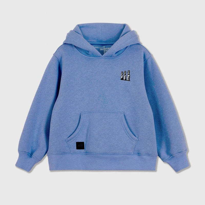 The Moai Embroidered Kids Hoodie in blue, laid flat